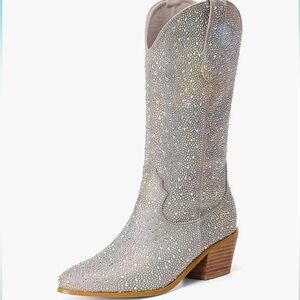 Women's Embroidered Western Cowboy Boots Ankle Booties Mid Heel Chunky Heel